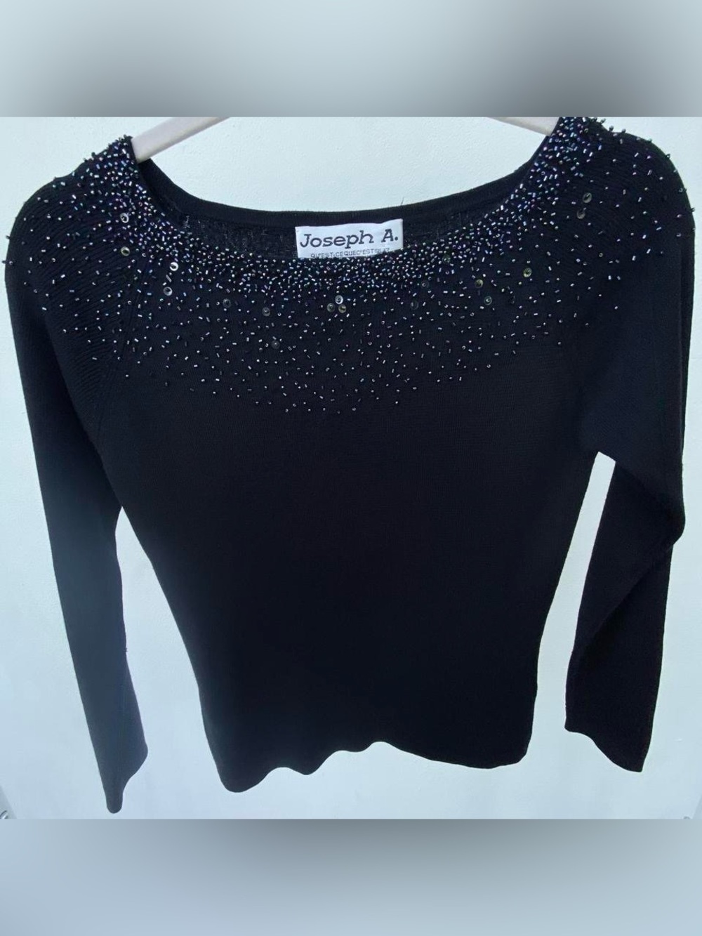 Y2K 100% Silk Black Beaded Knit Sweater Small